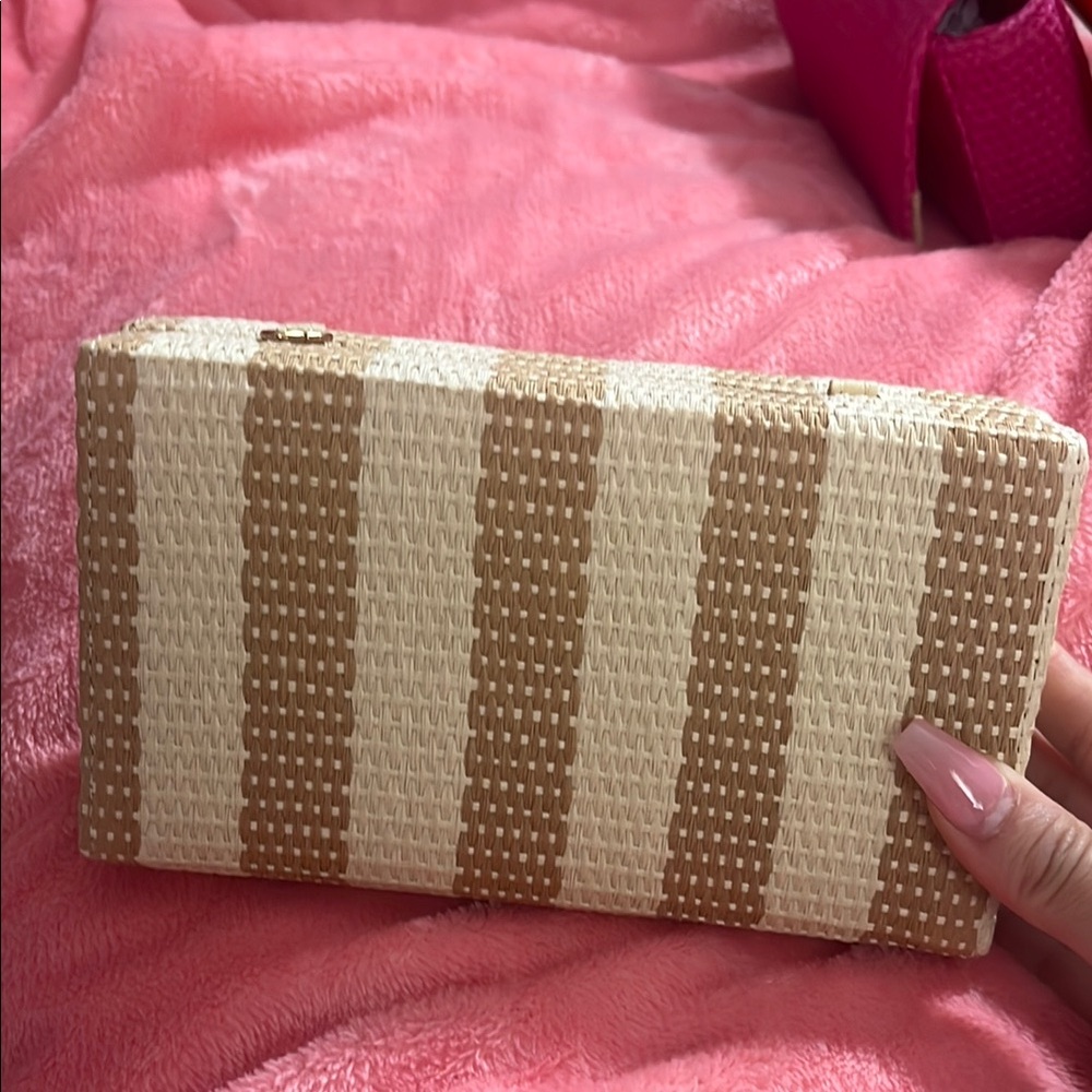 Striped Tan and Cream Clutch